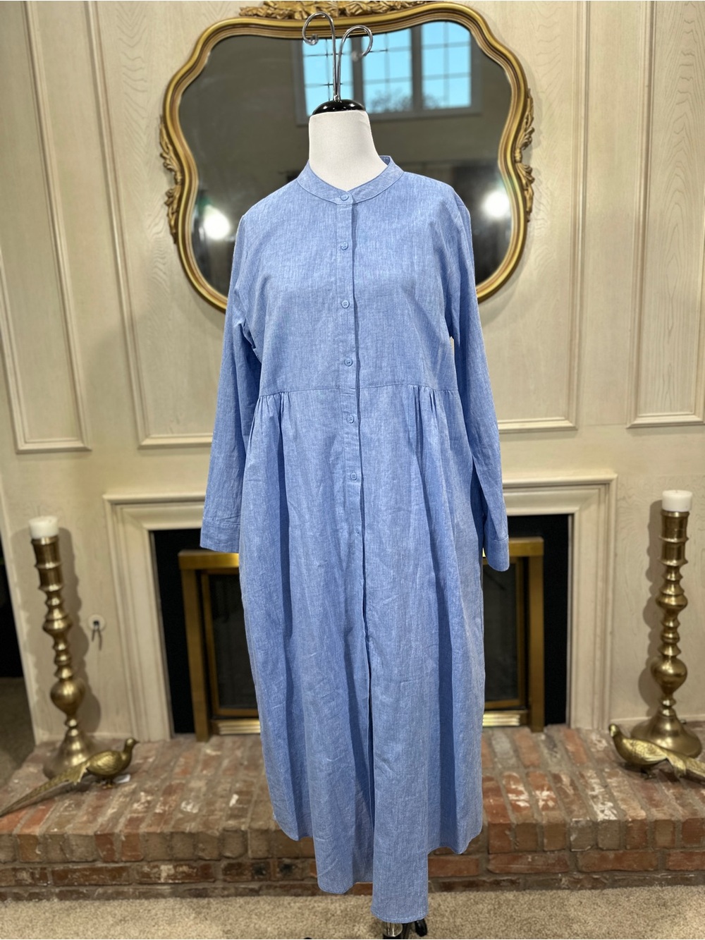Tuckernuck Dress XL Blue Chambray Cotton Midi Coastal Grandmother Prairie